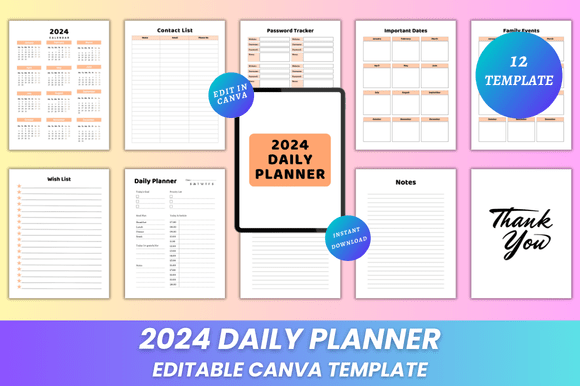 2024 Daily Planner Canva KDP Interior