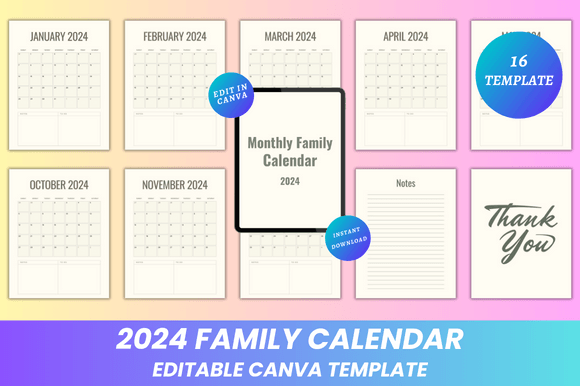 2024 Family Calendar Canva Kdp Interior