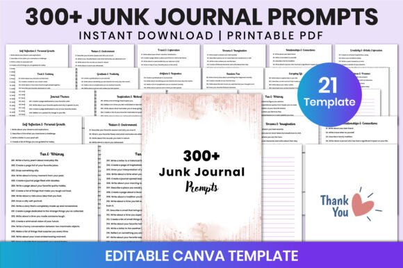 300 Junk Journal Prompts for Canva