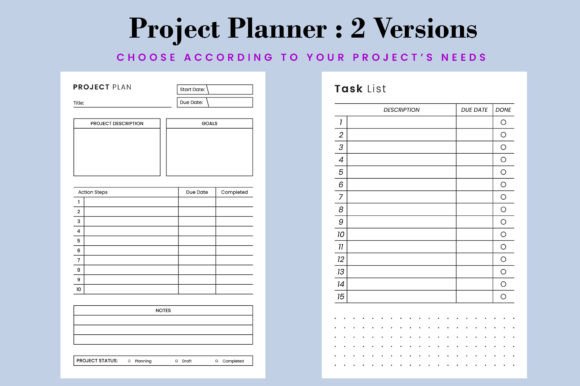 Project Planner Printable. KDP Interior