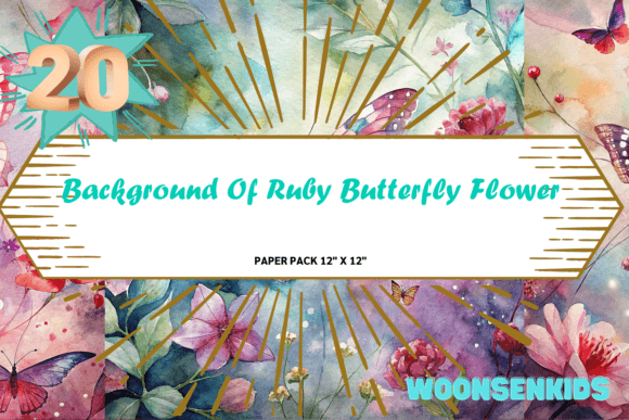 Ruby Butterfly Flowers Watercolor PNG KDP Digital Paper