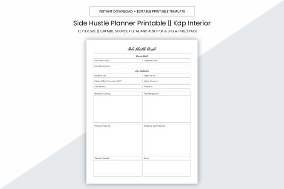 Side Hustle Planner KDP Interior: Your All-in-One Printable & Editable Business Tool